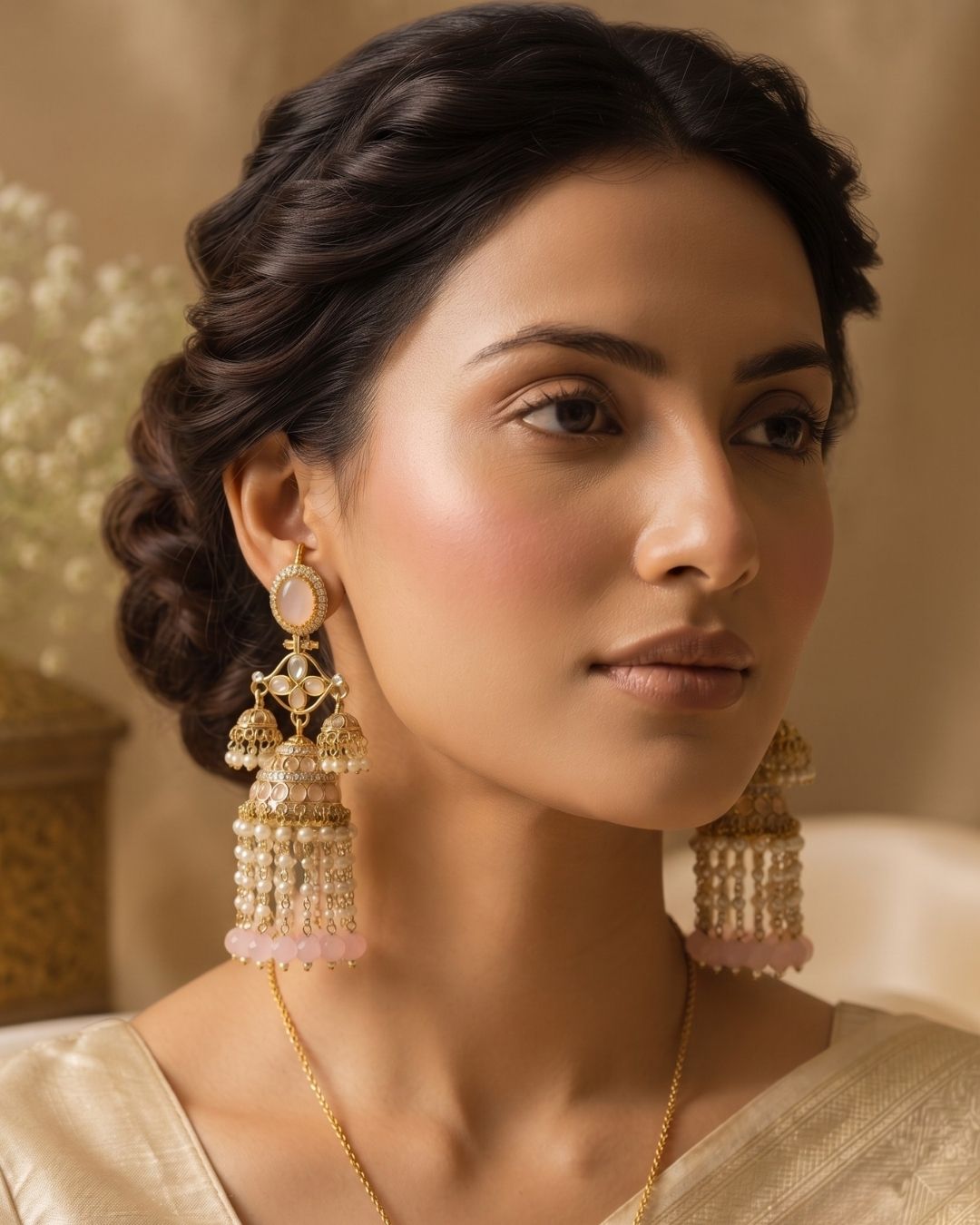 Royal pink Pearl Drop Jhumka