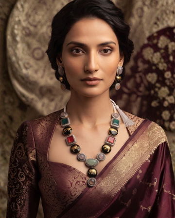 Sabyasachi Inspired Multicolor Gemstone Statement Necklace Set