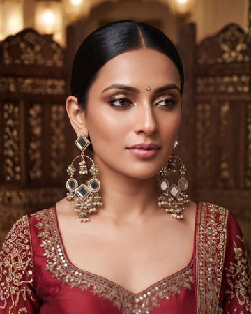 Emerald Green & Antique Gold Kundan Chandbali Dangler Earrings