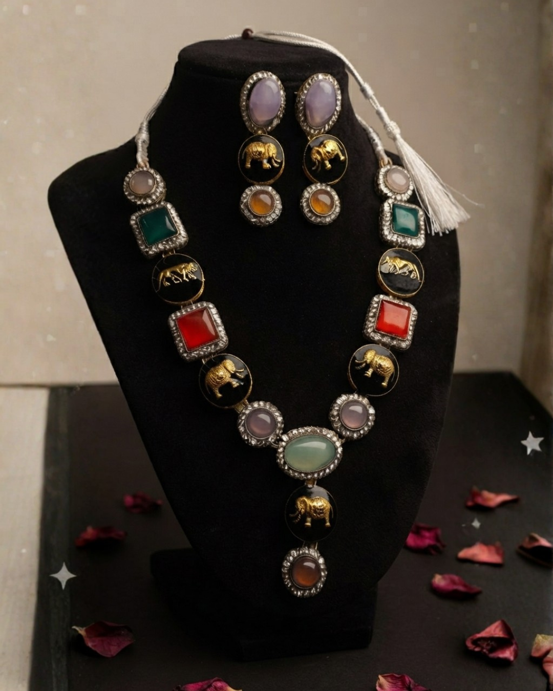 Sabyasachi Inspired Multicolor Gemstone Statement Necklace Set