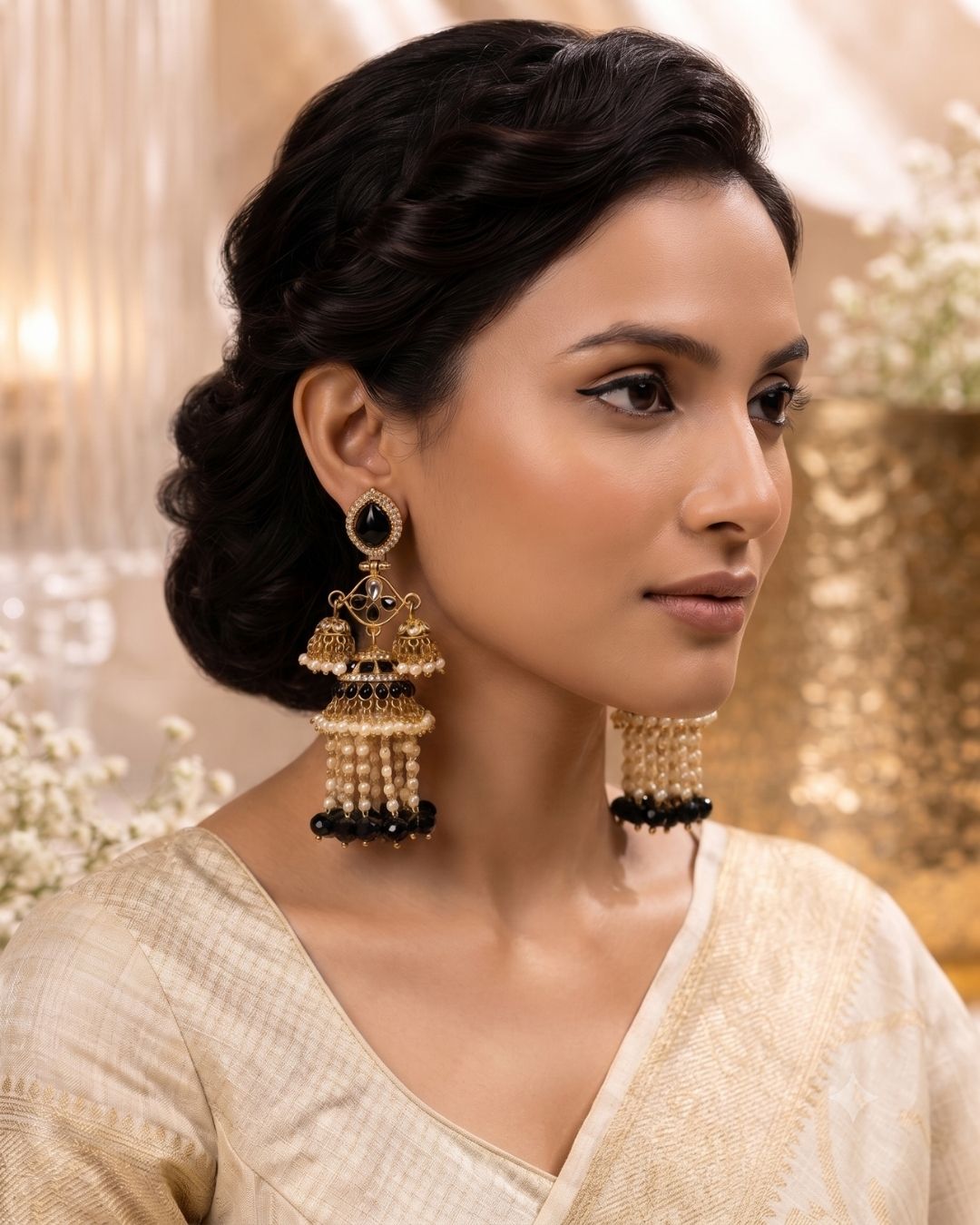Royal black Pearl Drop Jhumka