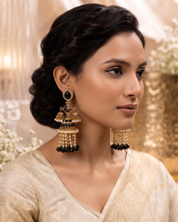 Royal black Pearl Drop Jhumka