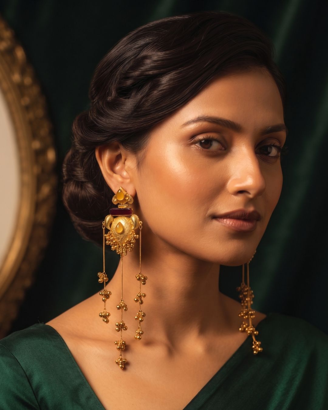 Royal Gold Floral  Tassel Drop  Earrings