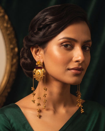 Royal Gold Floral  Tassel Drop  Earrings