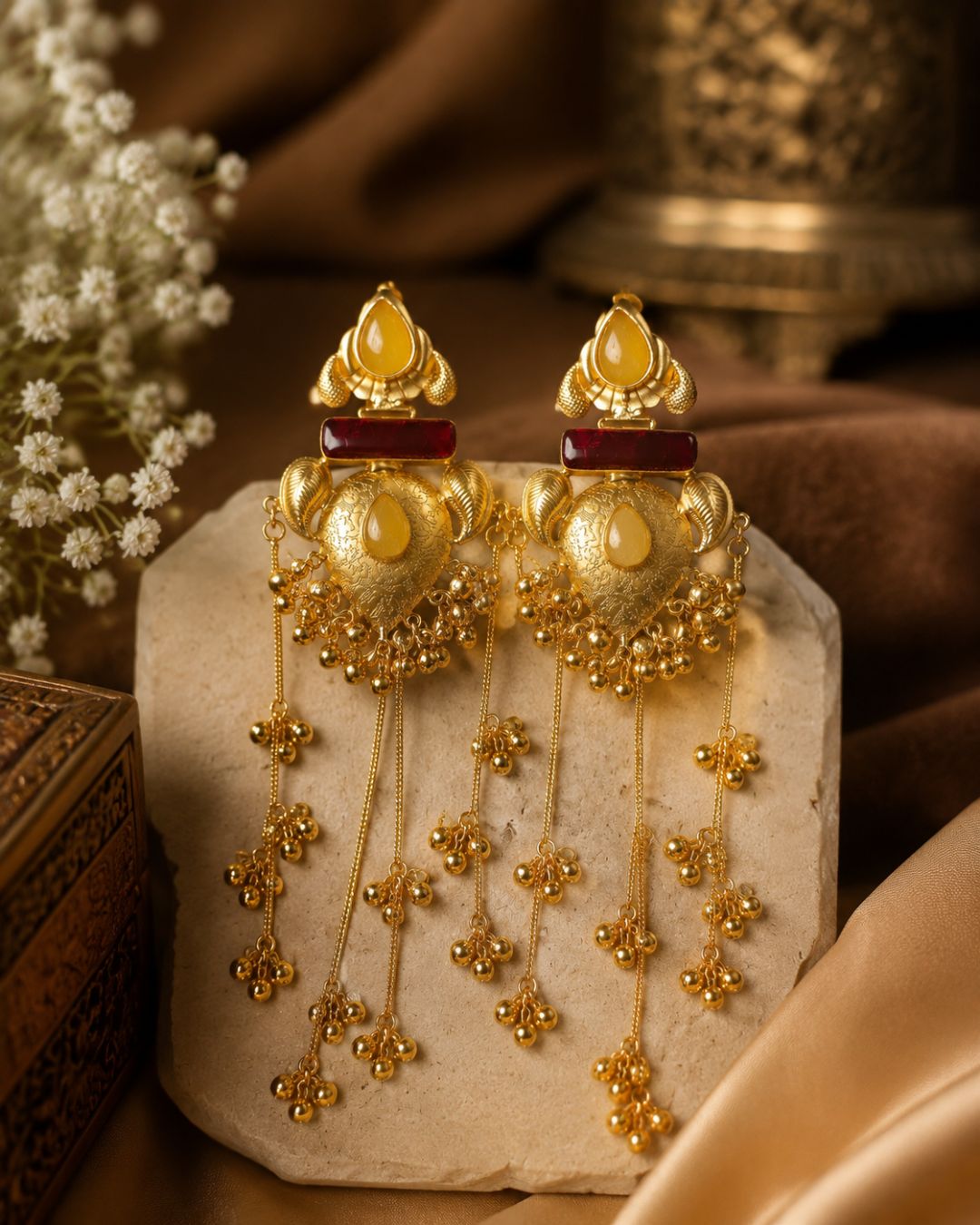 Royal Gold Floral  Tassel Drop  Earrings
