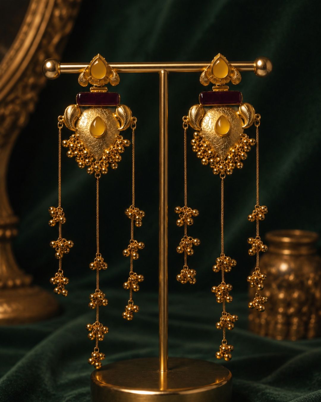 Royal Gold Floral  Tassel Drop  Earrings