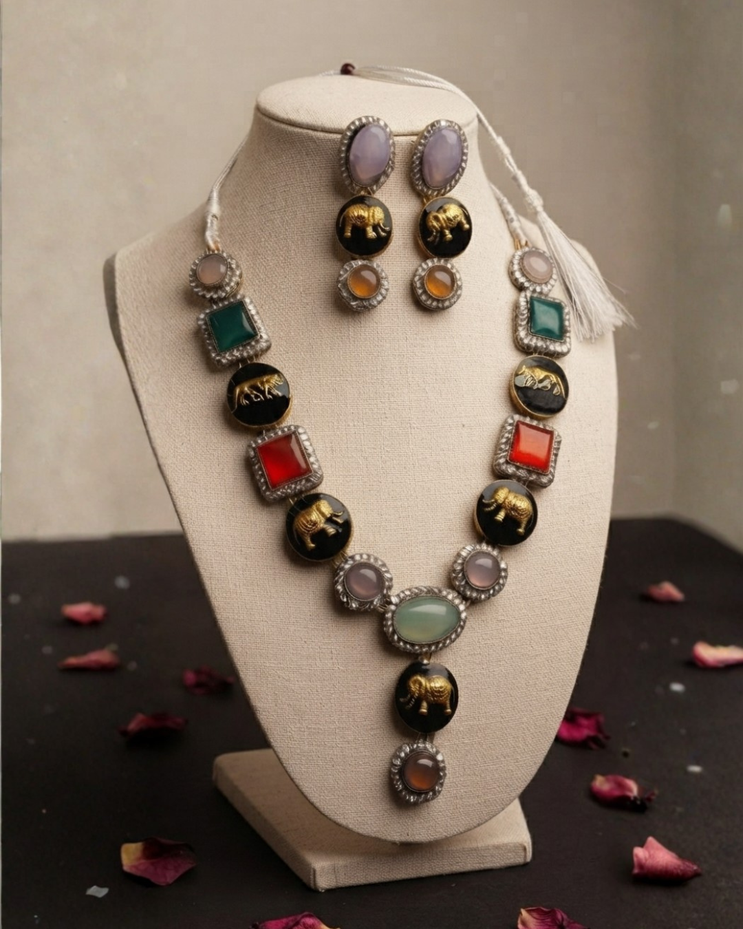 Sabyasachi Inspired Multicolor Gemstone Statement Necklace Set