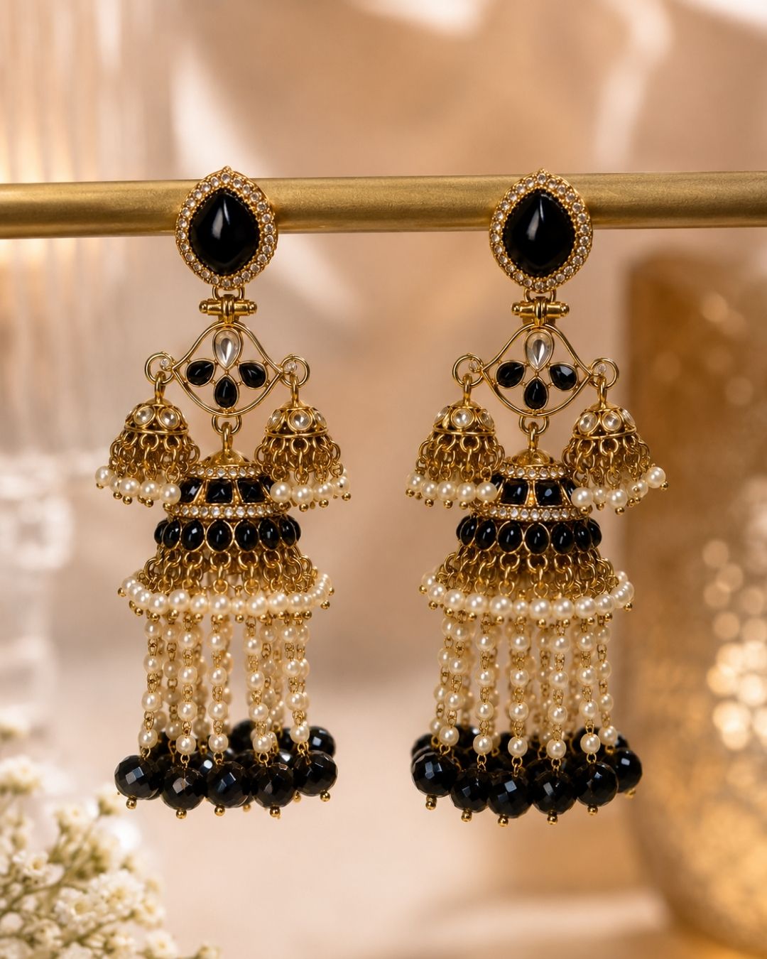 Royal black Pearl Drop Jhumka