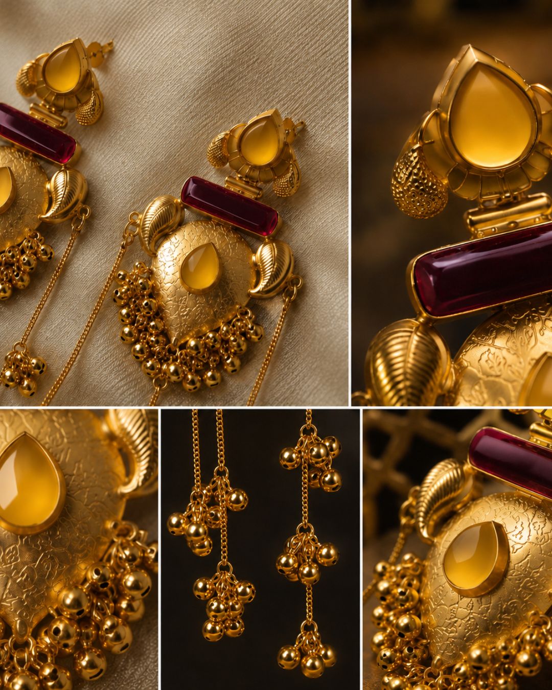 Royal Gold Floral  Tassel Drop  Earrings