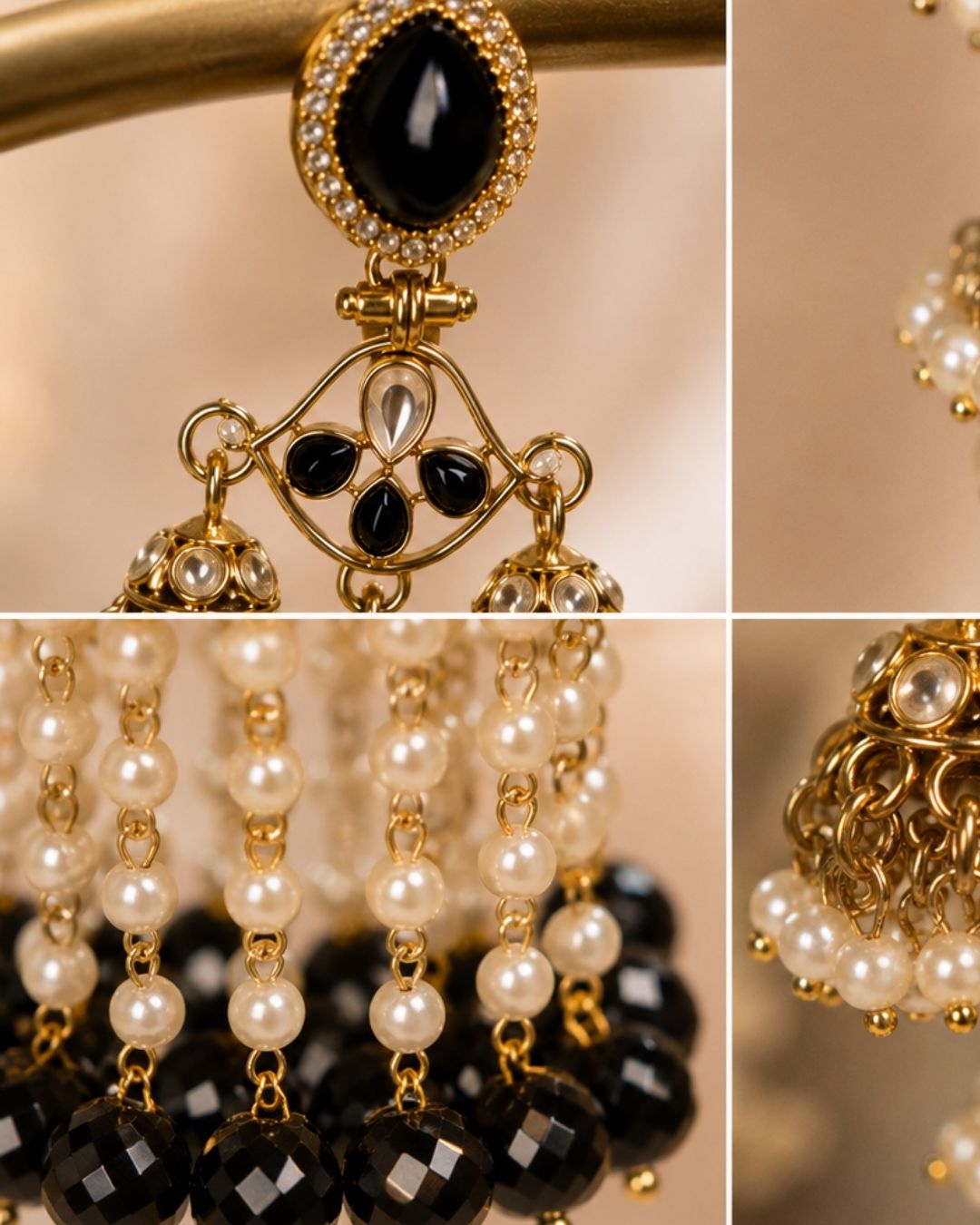 Royal black Pearl Drop Jhumka
