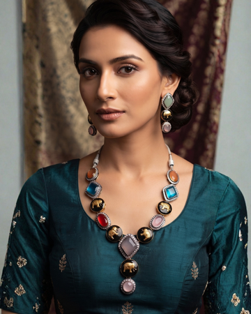 Sabaysachi Inspired Multicolor Gemstone Statement Necklace Set