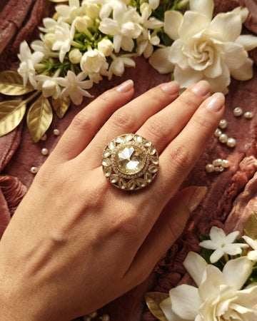 Royal Champagne Gold-Plated American Diamond Halo Ring