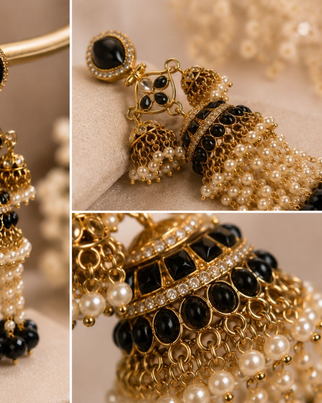 Royal black Pearl Drop Jhumka