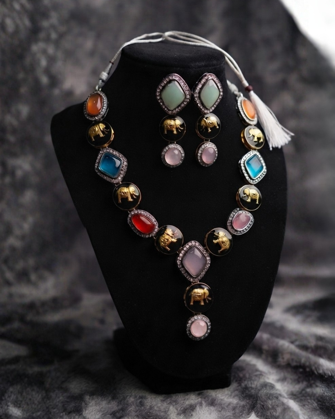 Sabaysachi Inspired Multicolor Gemstone Statement Necklace Set