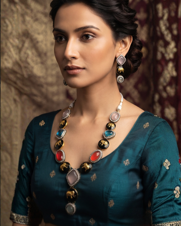 Sabyasachi Inspired Multicolor Gemstone Statement Necklace Set