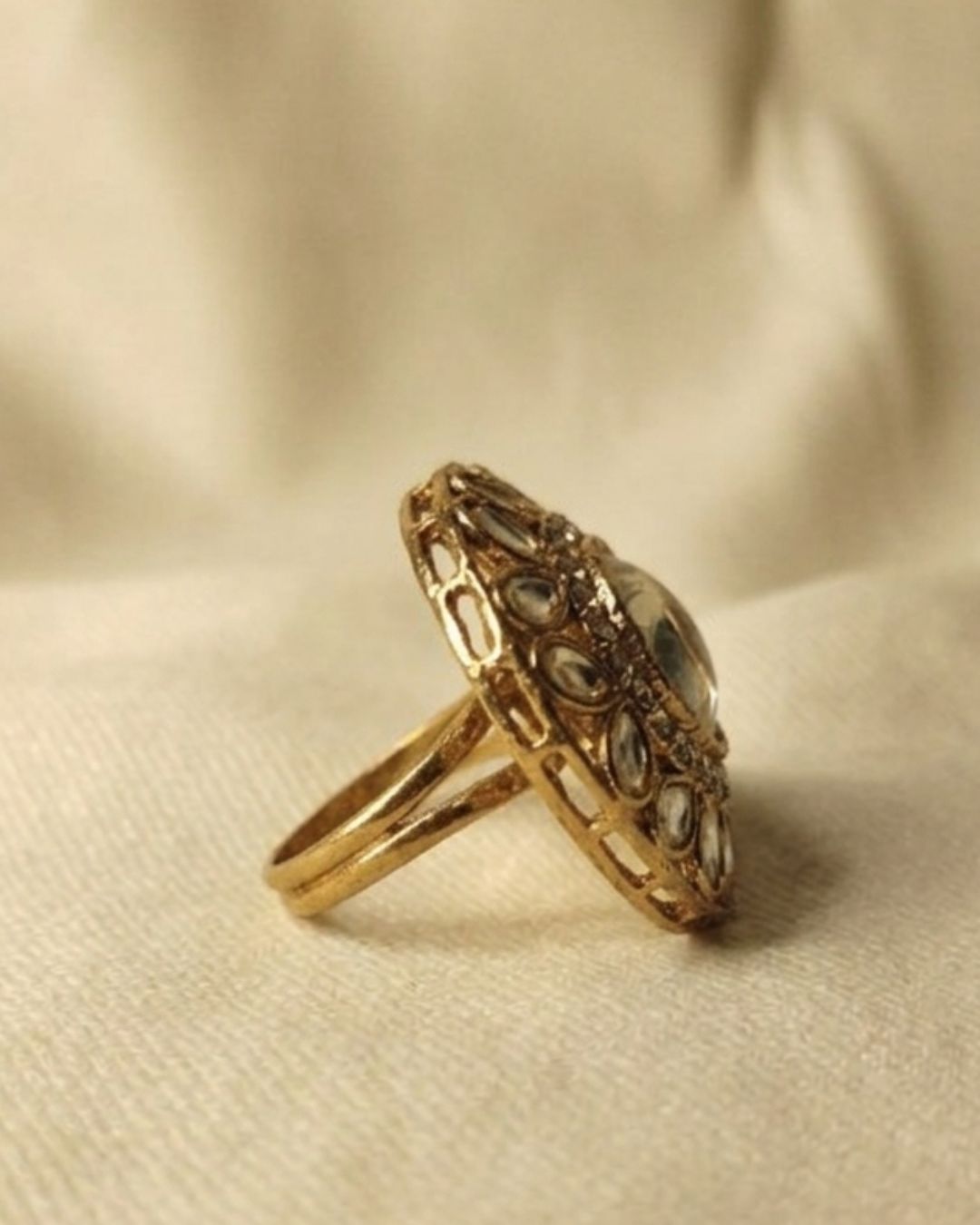Royal Champagne Gold-Plated American Diamond Halo Ring