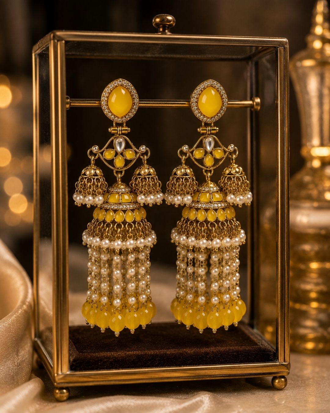 Royal yellow Pearl Drop Jhumka