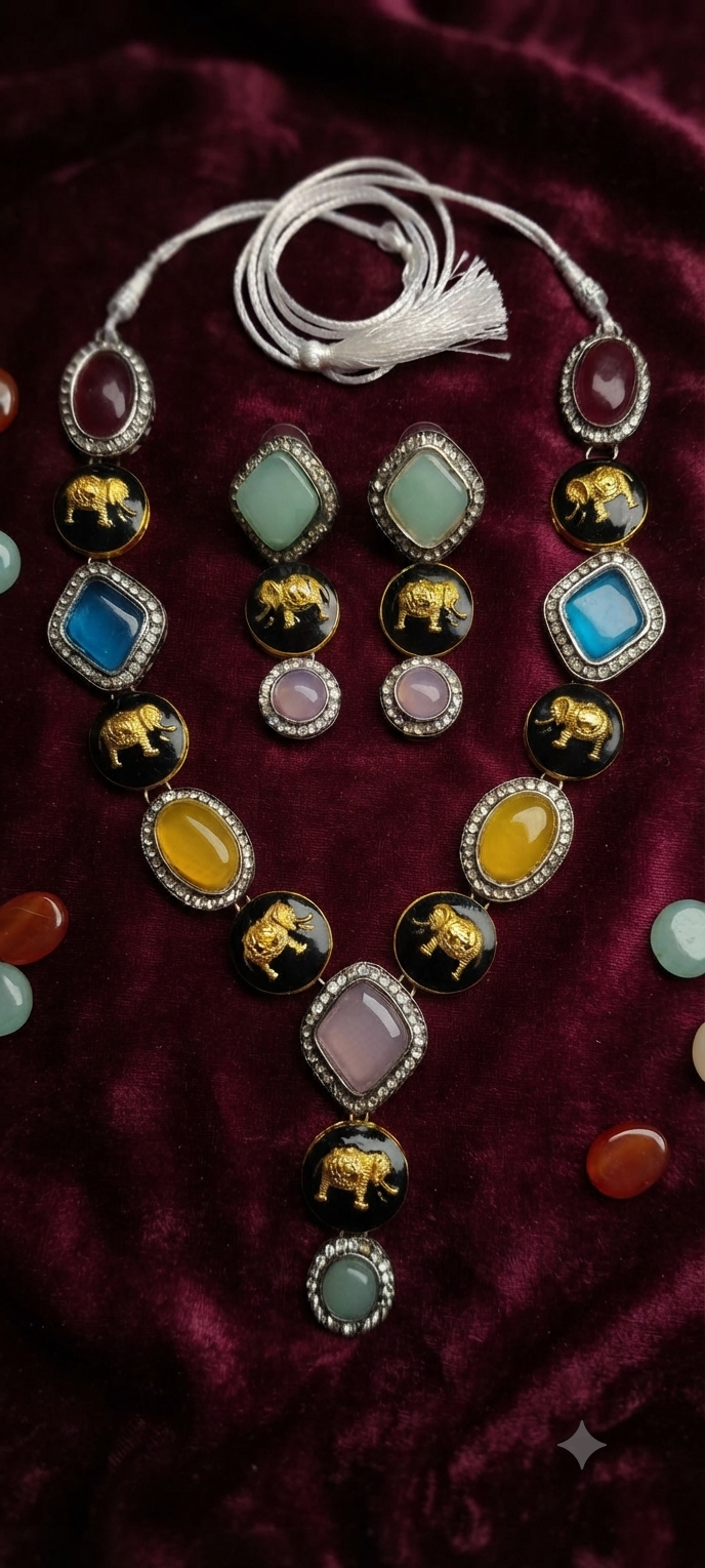 Sabyasachi Inspired Gemstone Necklace & Earrings Set