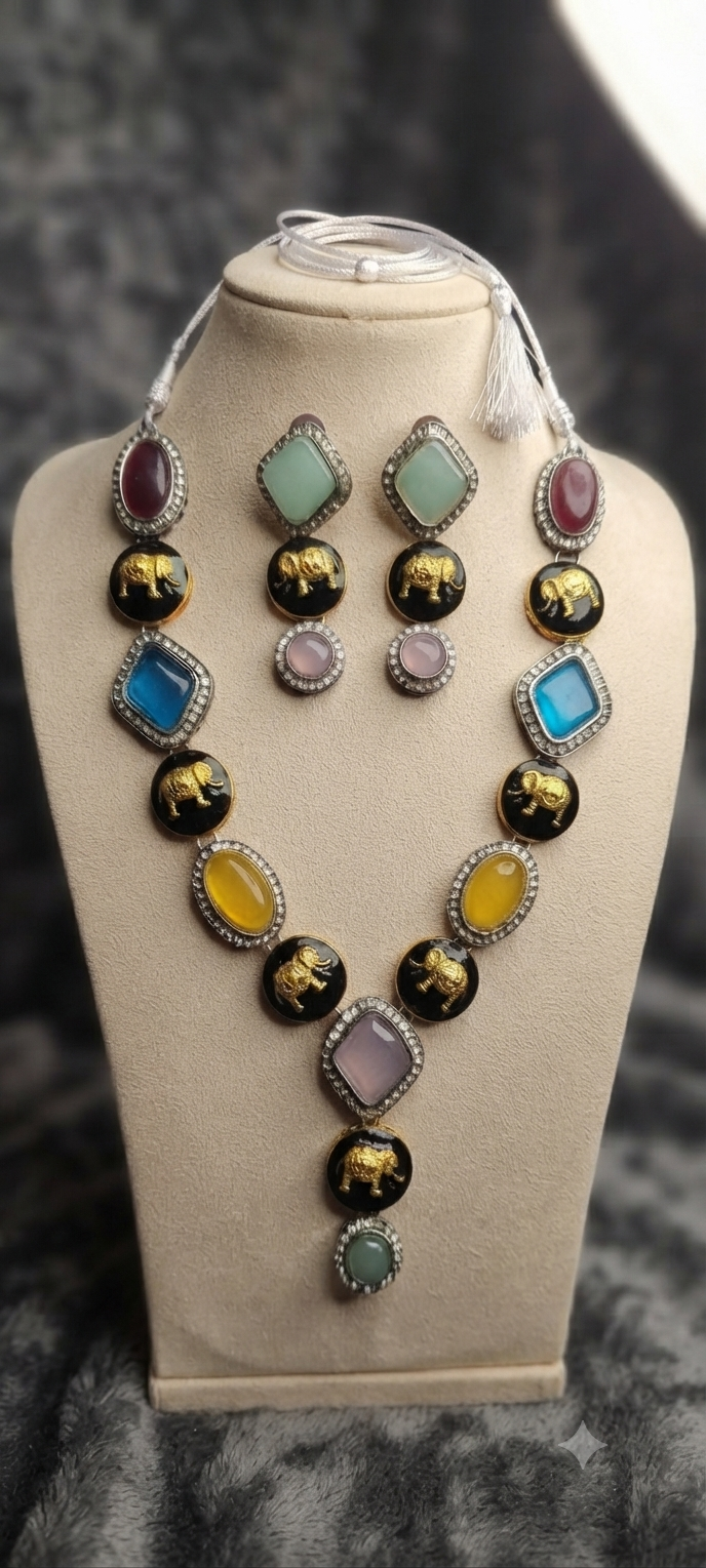 Sabyasachi Inspired Gemstone Necklace & Earrings Set