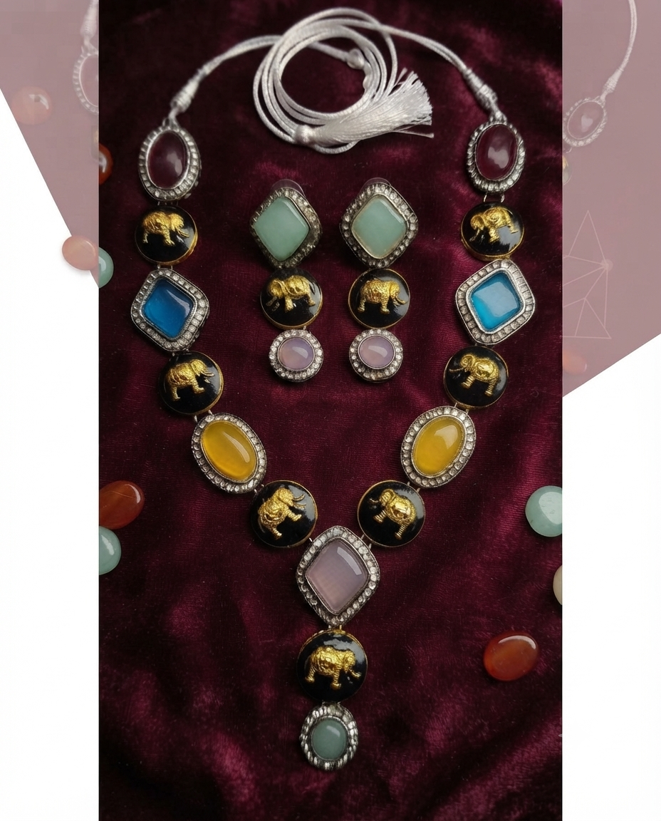Sabyasachi Inspired Gemstone Necklace & Earrings Set