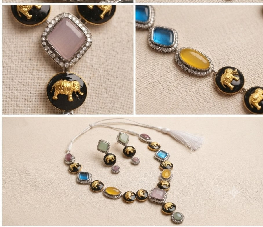 Sabyasachi Inspired Gemstone Necklace & Earrings Set