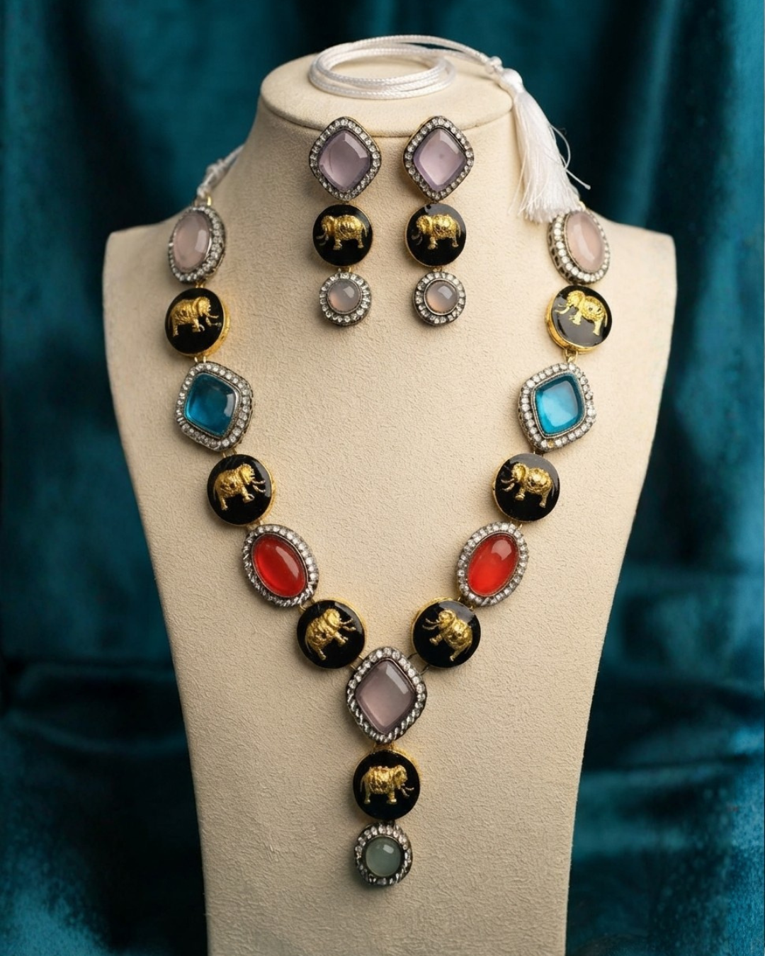 Sabyasachi Inspired Multicolor Gemstone Statement Necklace Set