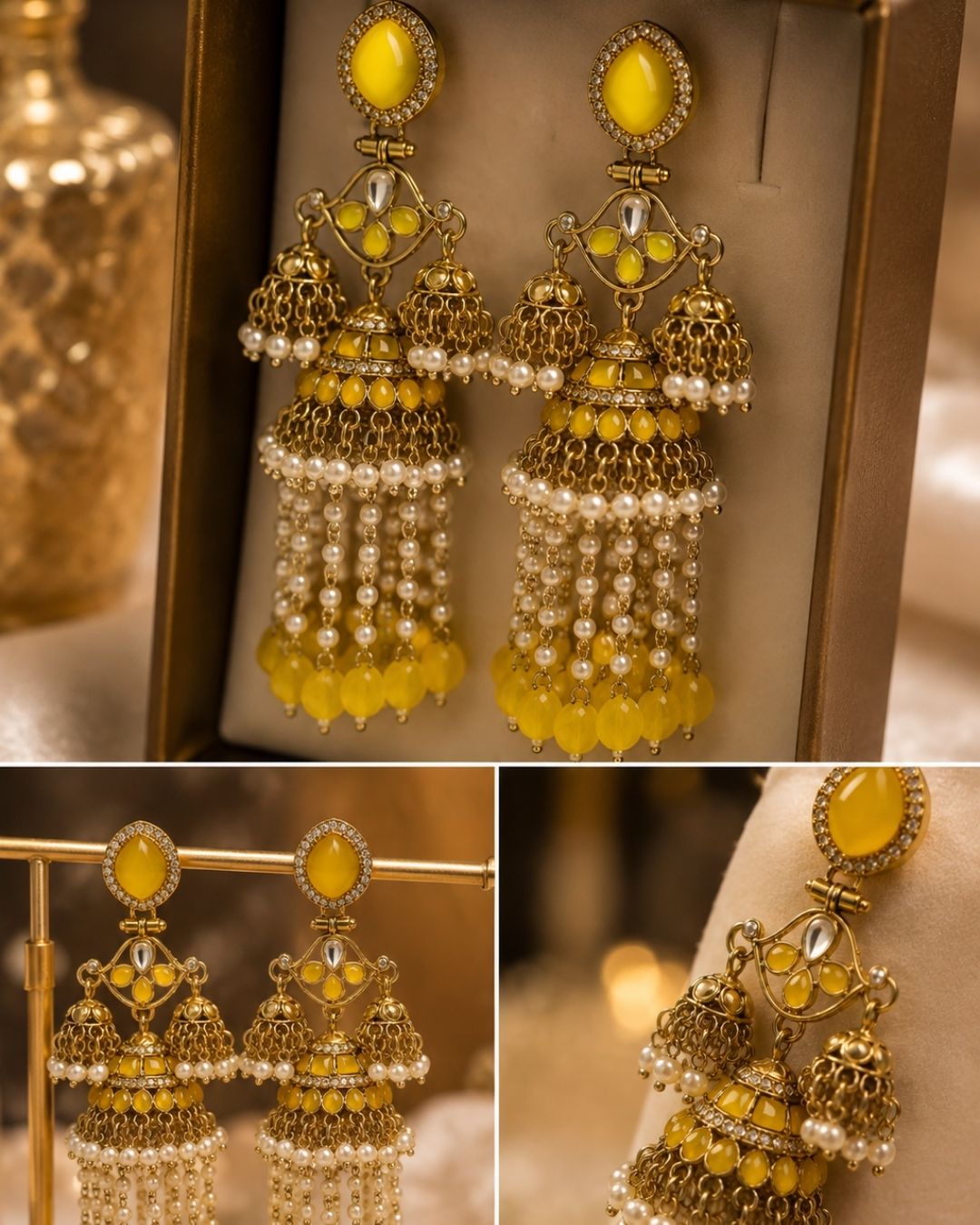 Royal yellow Pearl Drop Jhumka