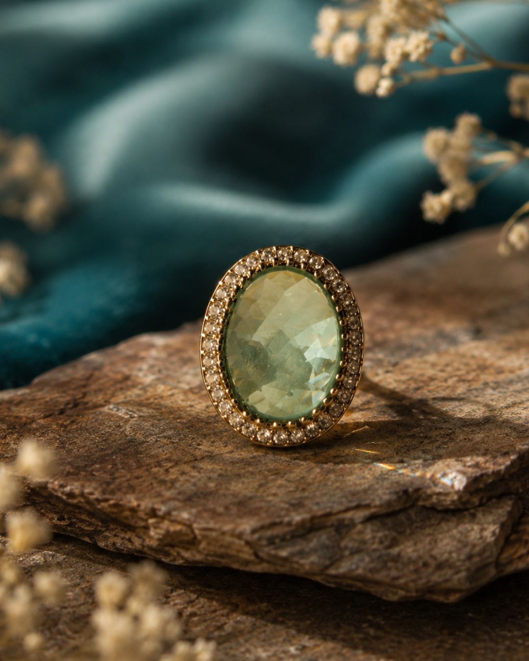 Royal Mint Green Gold-Plated American Diamond Halo Ring