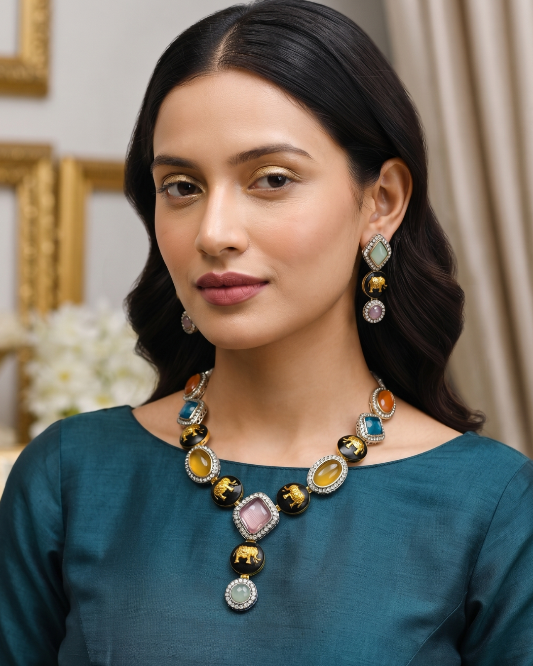 Sabyasachi Inspired Multicolor Gemstone Statement Necklace Set