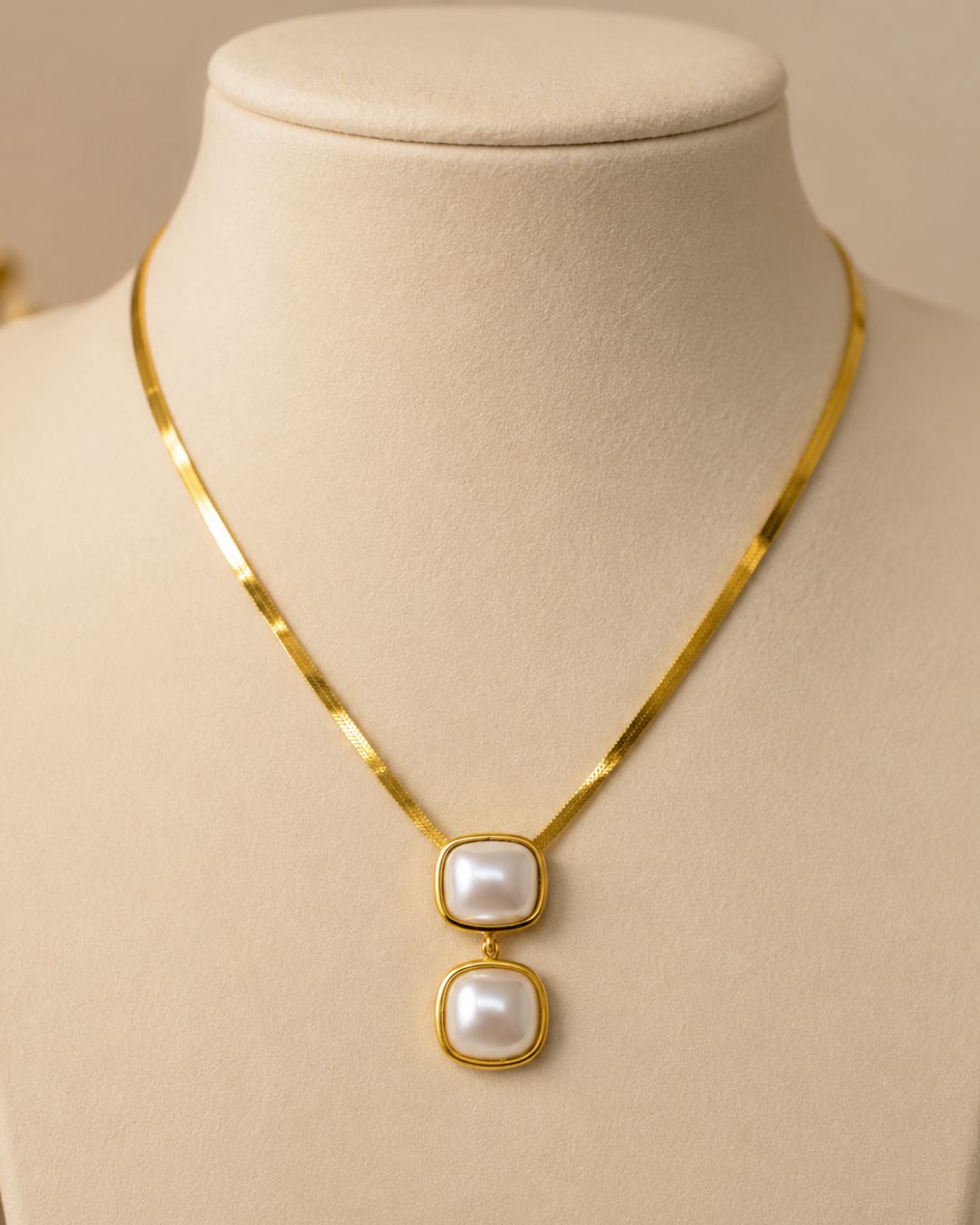 Gold-Plated Double Pearl Pendant Necklace