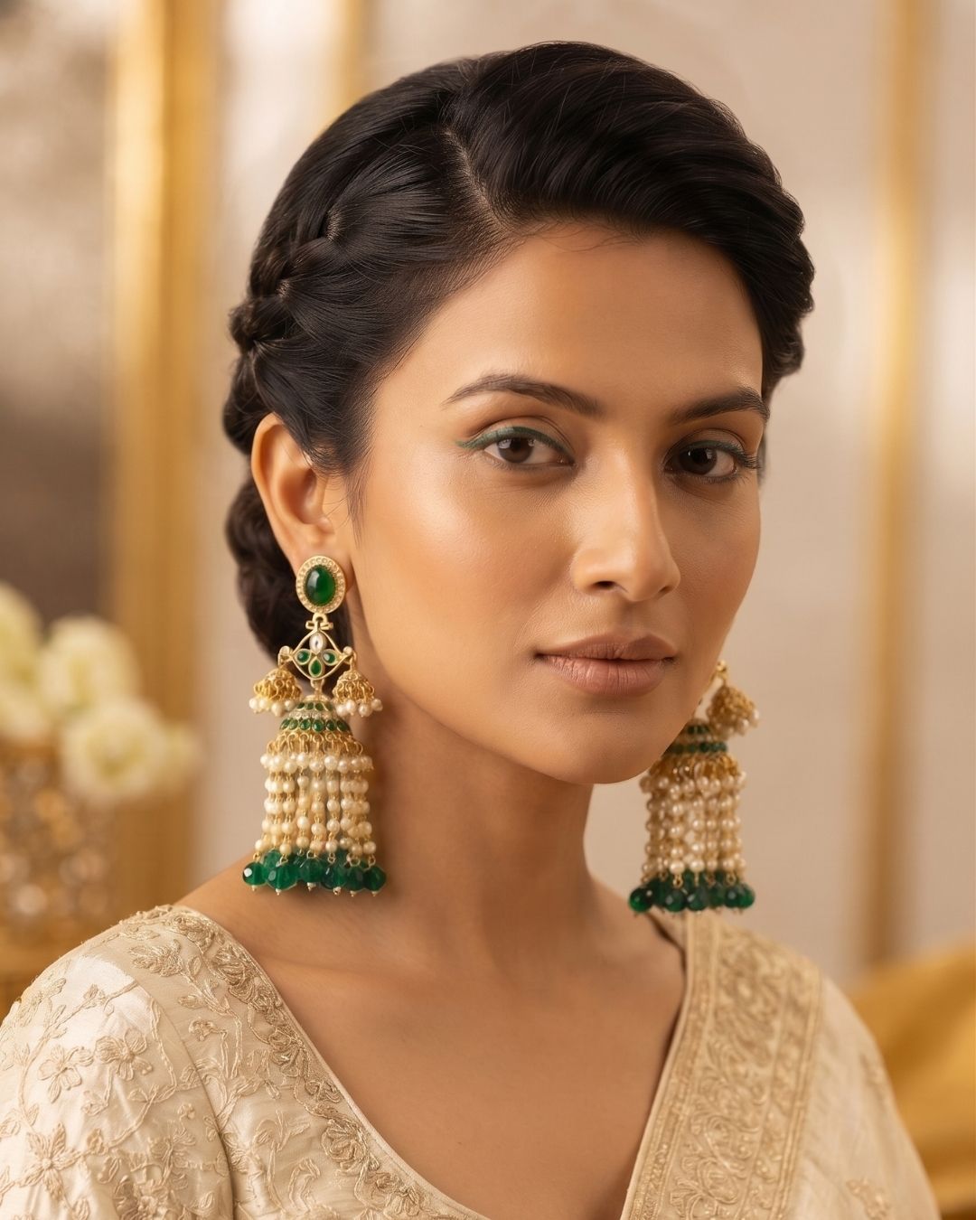Royal green Pearl Drop Jhumka