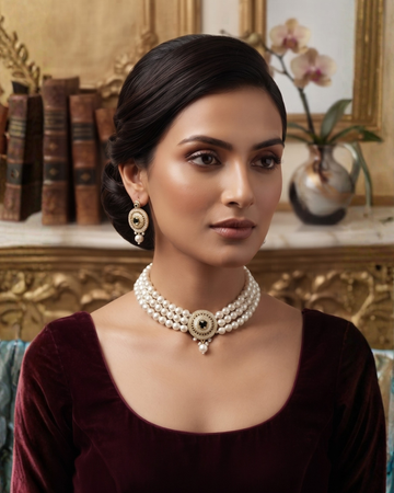 Pearl White & Antique Gold Layered Pearl Necklace Set