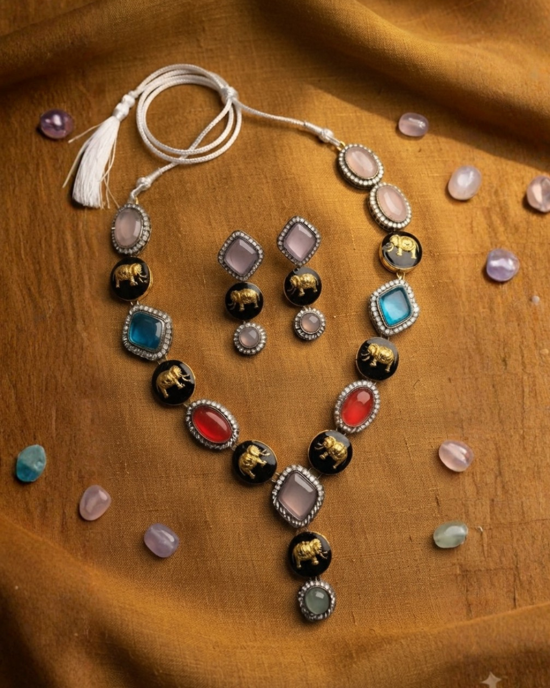 Sabyasachi Inspired Multicolor Gemstone Statement Necklace Set