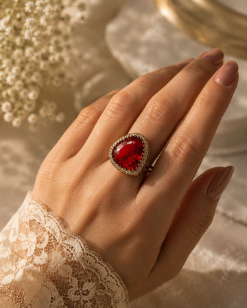 Royal Ruby Red American Diamond Statement Ring