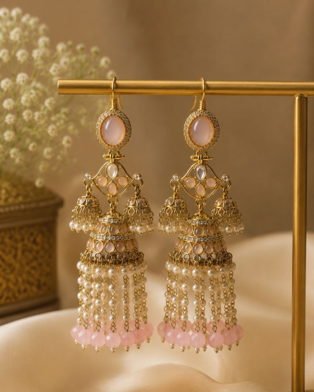 Royal pink Pearl Drop Jhumka