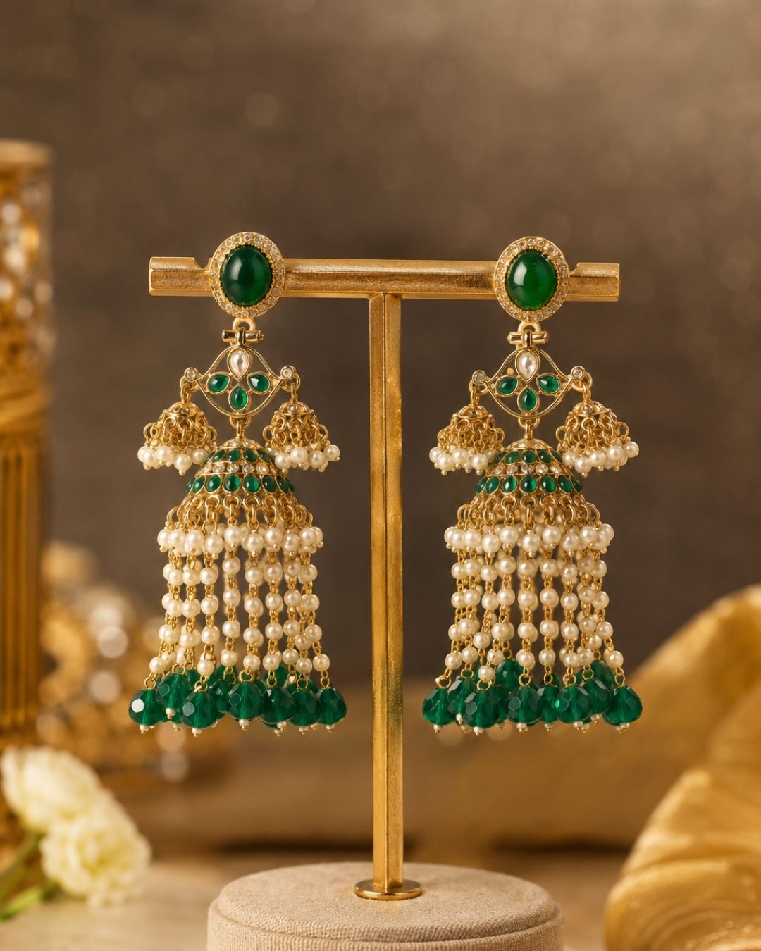 Royal green Pearl Drop Jhumka