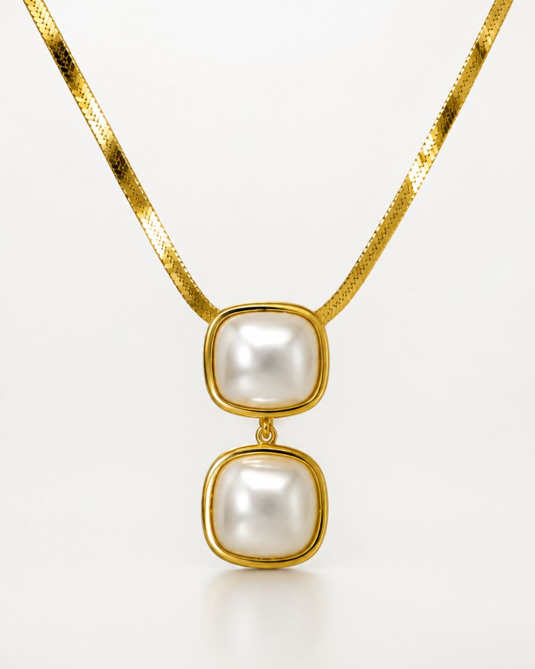 Gold-Plated Double Pearl Pendant Necklace
