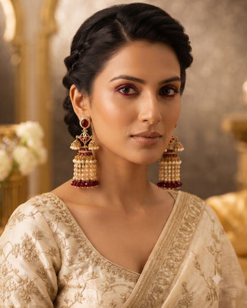 Royal maroon Pearl Drop Jhumka