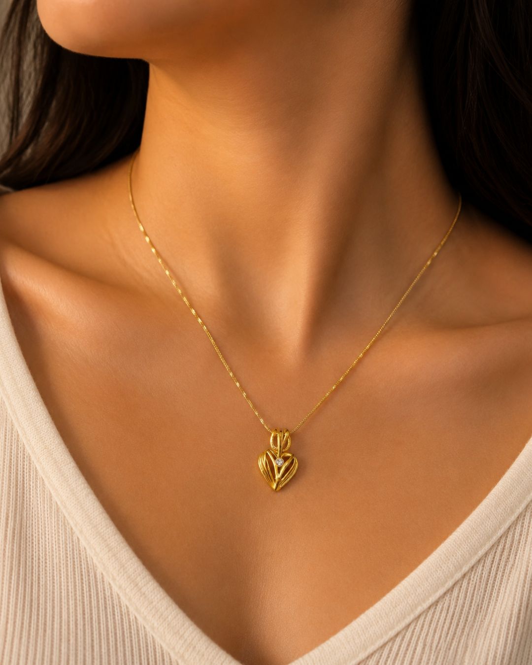 Gold-Plated Heart  Charm Pendant  Necklace