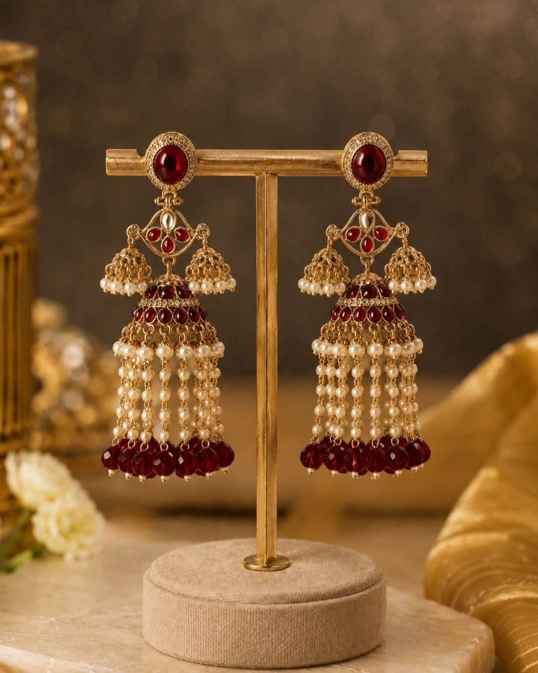 Royal maroon Pearl Drop Jhumka
