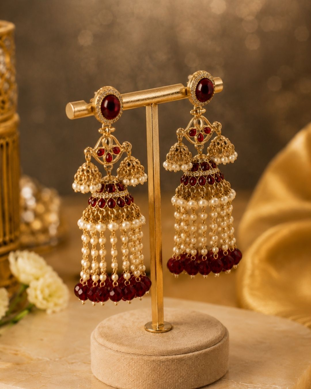 Royal maroon Pearl Drop Jhumka