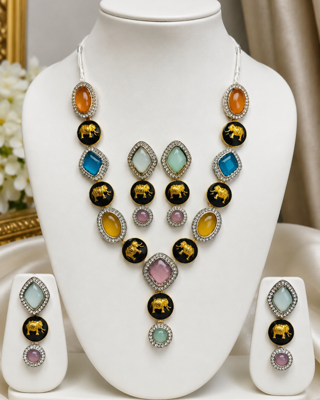 Sabyasachi Inspired Gemstone Necklace & Earrings Set