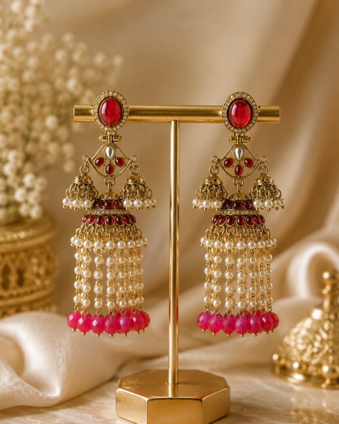 Royal pink Pearl Drop Jhumka
