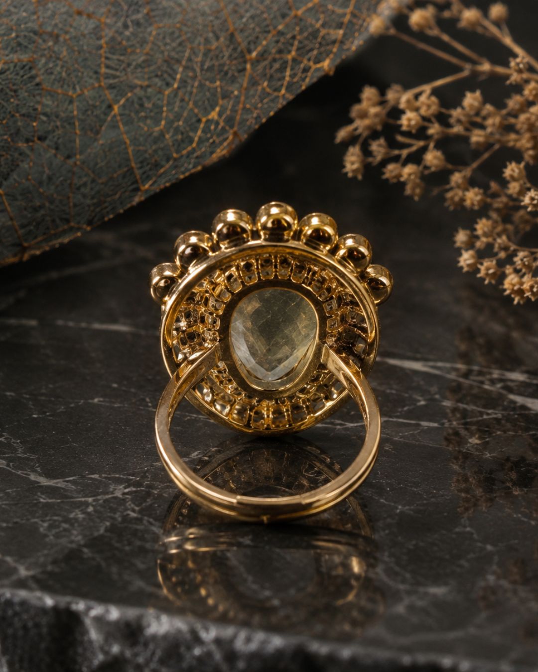 Royal Champagne Gold-Plated American Diamond Halo Ring