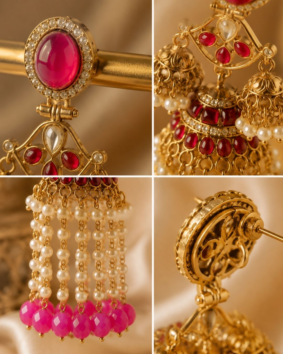 Royal pink Pearl Drop Jhumka