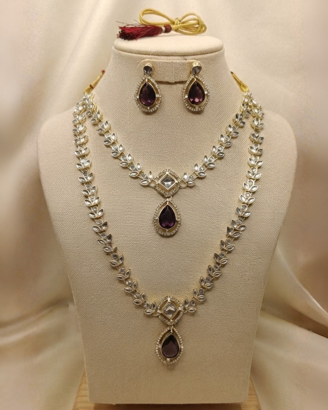 Royal Sapphire Blue Gold-Plated Bridal Necklace Set with Matching Earrings