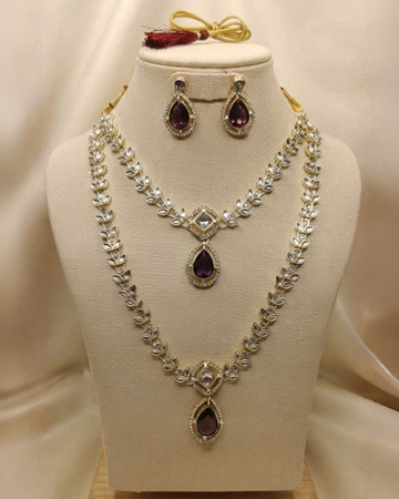 Royal Sapphire Blue Gold-Plated Bridal Necklace Set with Matching Earrings