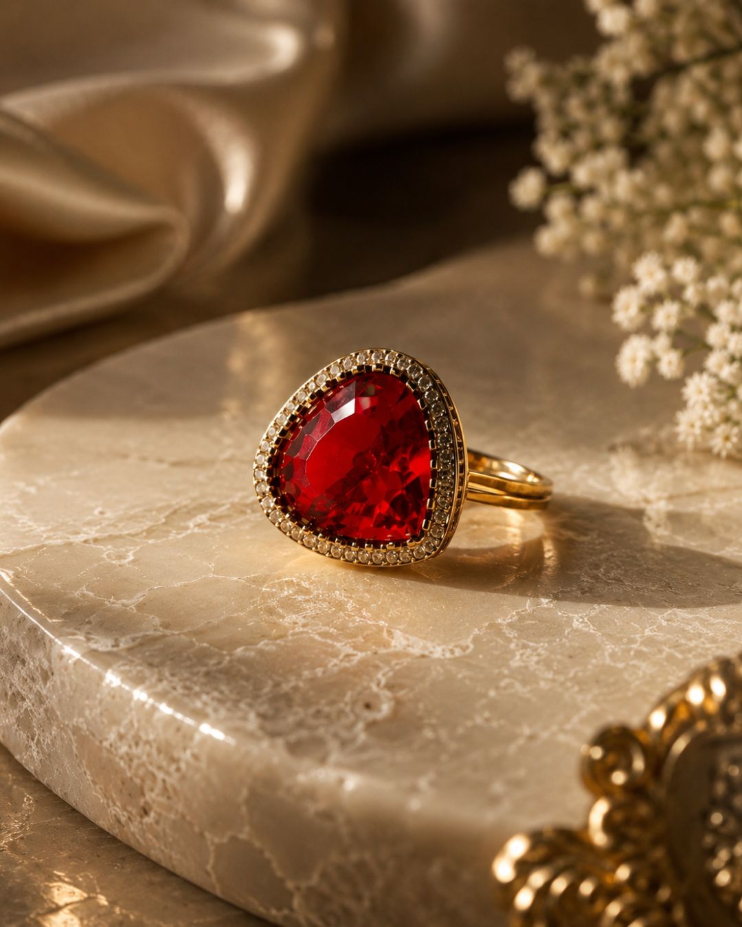 Royal Ruby Red American Diamond Statement Ring