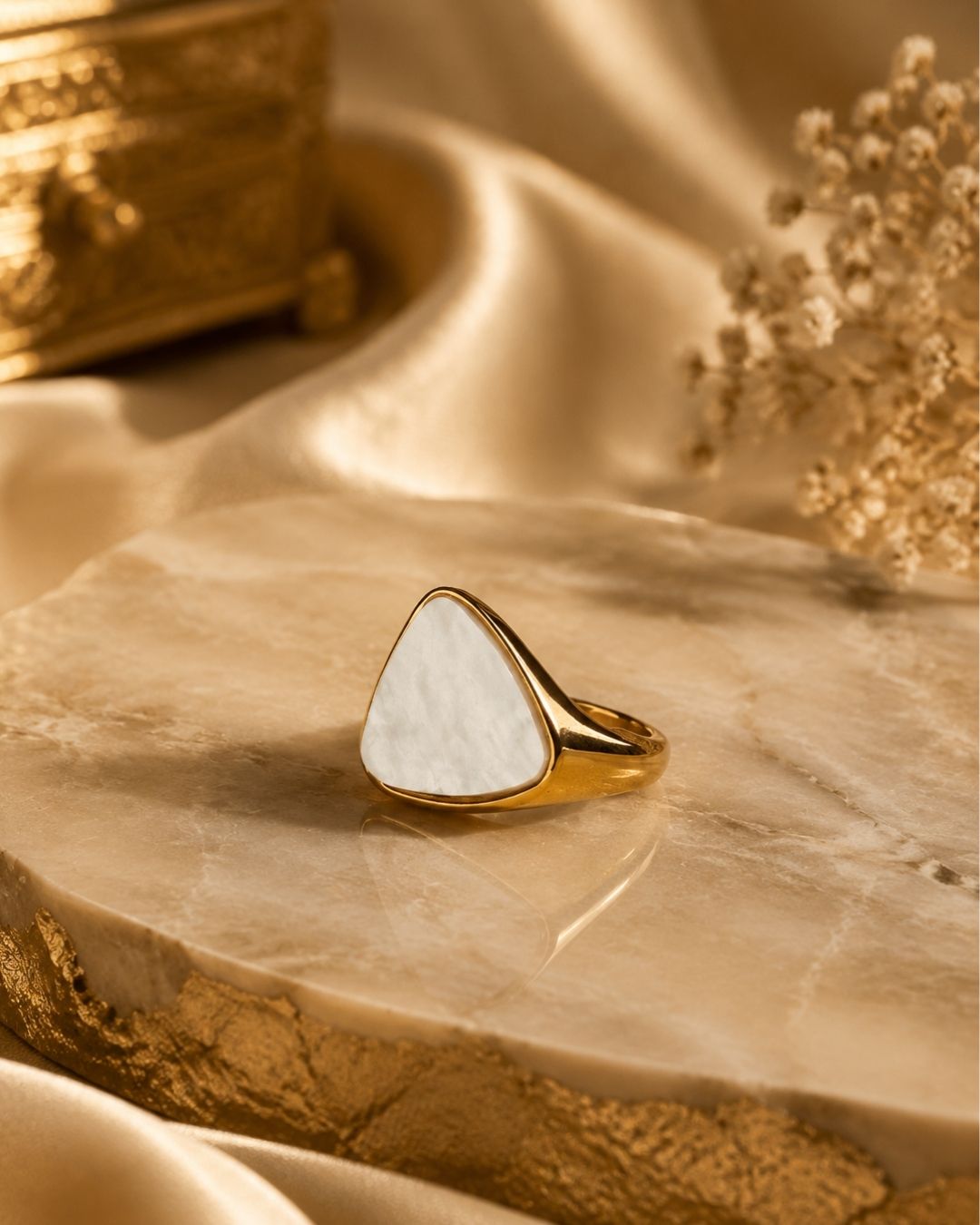 Elegant White Mother of Pearl Statement Ring