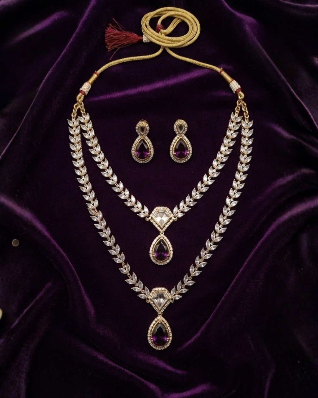 Royal Sapphire Blue Gold-Plated Bridal Necklace Set with Matching Earrings
